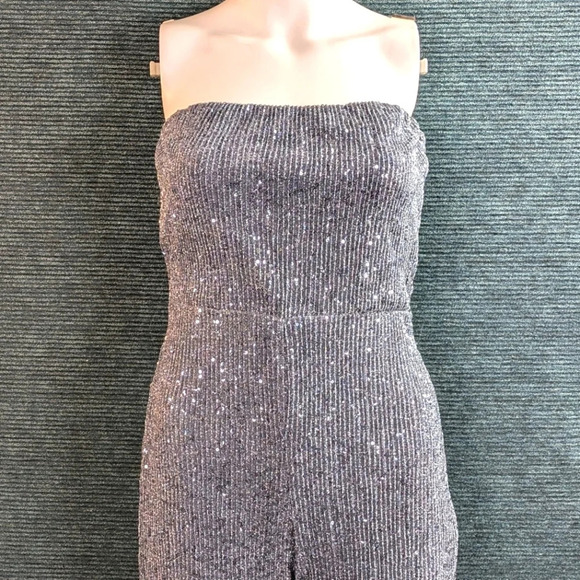 Wild Fable Strapless Tube Jumpsuit, Silver Sequined Dark Blue - Picture 3 of 14